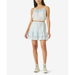 Lucky Brand Blue Eyelet Ruffled Tiered Elastic Waist Skirt Matchback NEW Medium